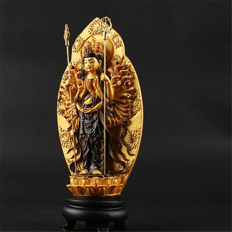 19cm Lucky Buddha Statue Buddhist Thousand-Hand Guan Yin Bodhisattva Figurine