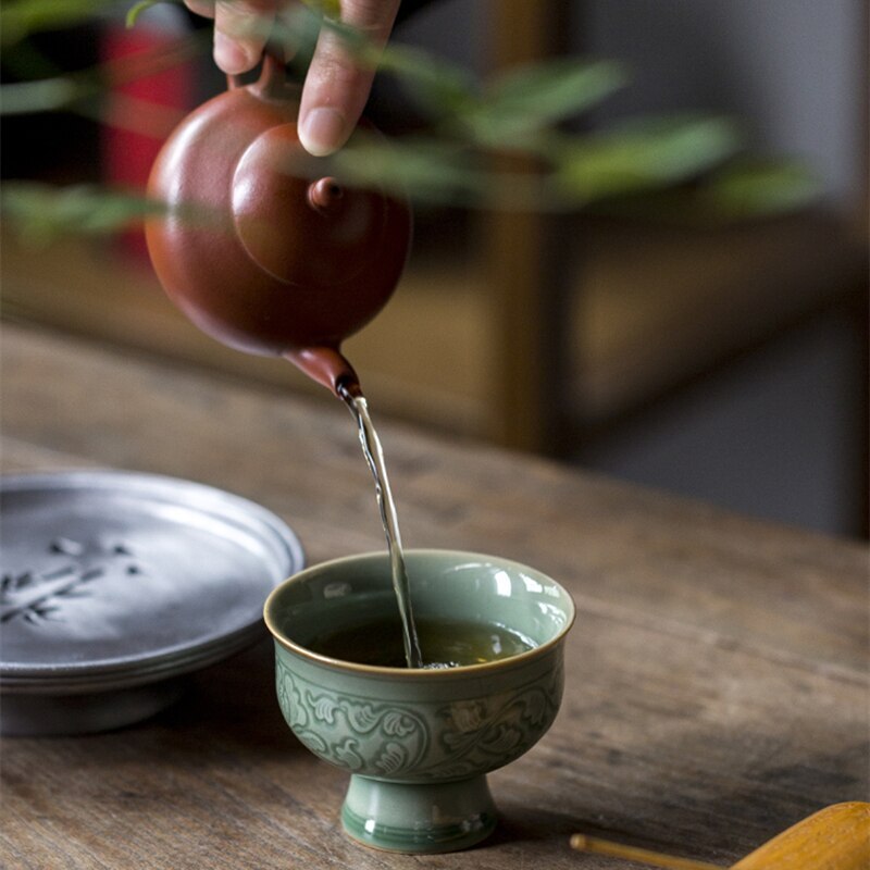 Celadon Flowers Teacup Ceramic Chinese Kung Fu Tea Cup Teaware Bowl
