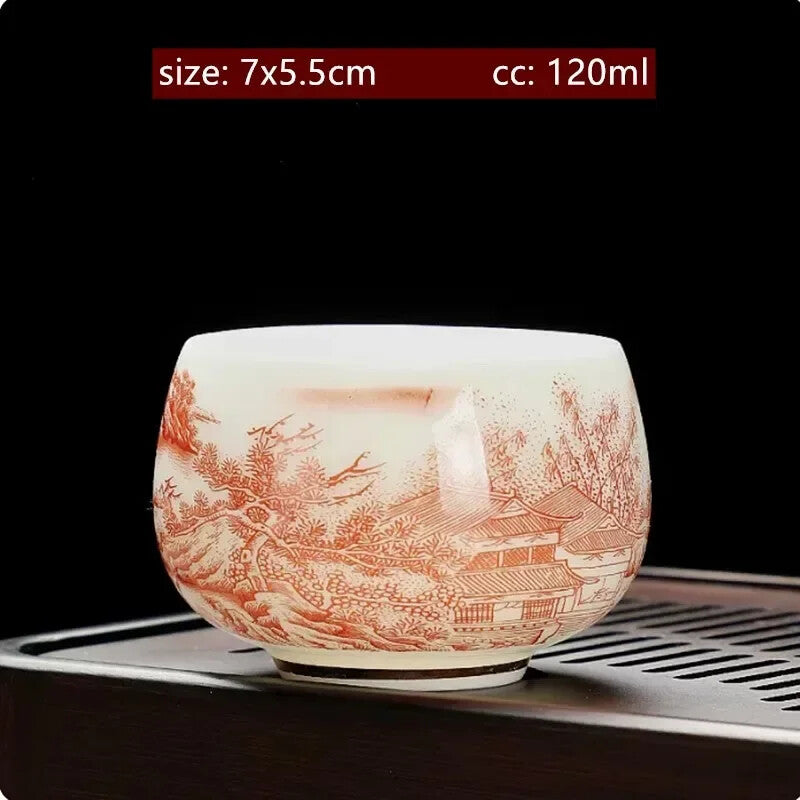 Lamb Fat Jade White Porcelain Tea Cup Handmade Portable Ceramic Teacup Tea Set