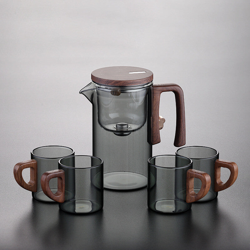 Boutique Tea Pot Matching Cup Glass Wood Handle Tea Tray Tea Water Separation