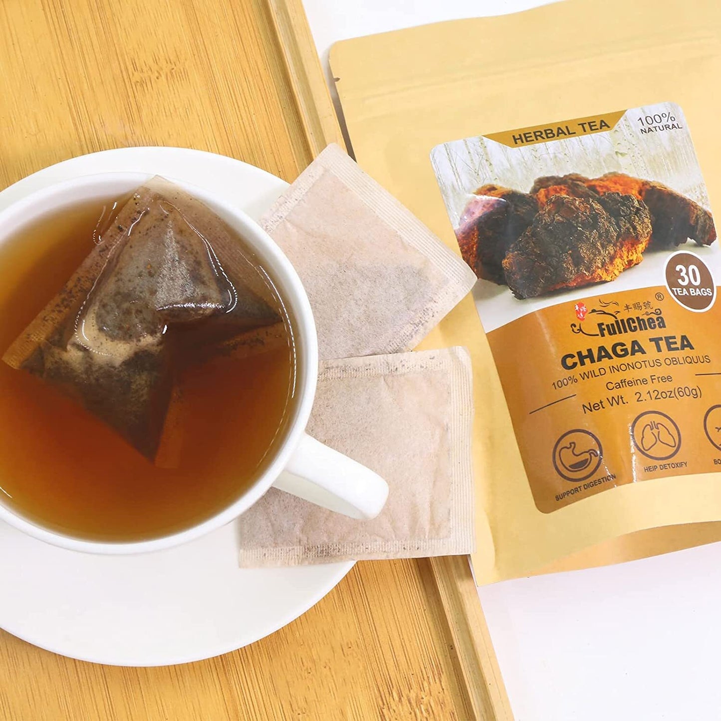 2024 FullChea Chaga Tea Bags, 2g * 30 Teabags - Premium Chaga Herbal Tea