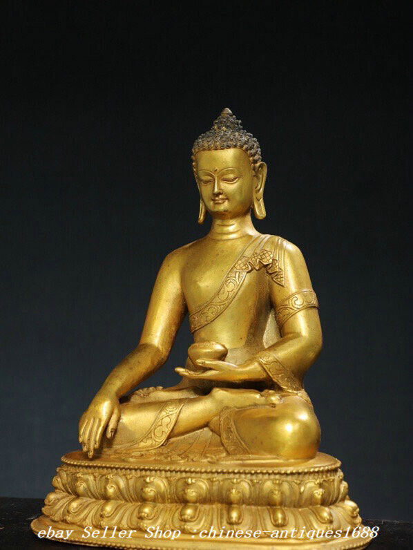 11.8" Old Tibet Bronze Gilt Shakyamuni Sakyamuni Amitabha Buddha Statue