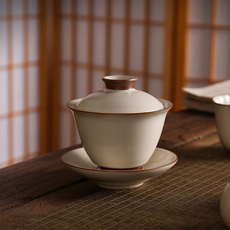 Complete Tea Set Ruyao Craft Crackle Glaze Porcelain Tea Pot Gaiwan Tea Cup New