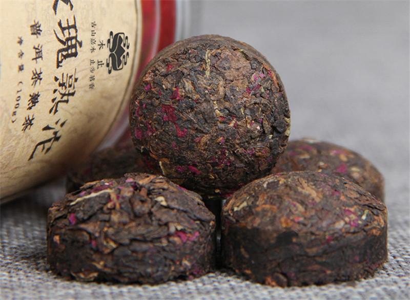 100g Yunnan Rose Puerh Tea Canned Rose Puer Small Tuocha Organic Pu Er Ripe Tea