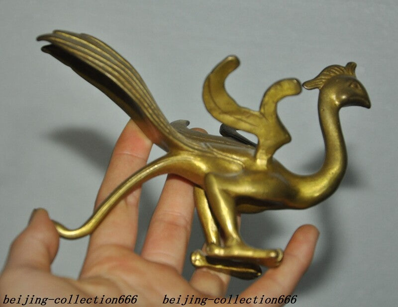 5.6" Chinese Ancient Dynasty Bronze Gilt Wealth Lucky Animal Phoenix Bird Statue