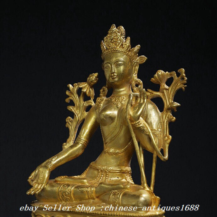 9.8'' Old Tibet Buddhism Bronze Gilt White Tara Bodhisattva Buddha Statue