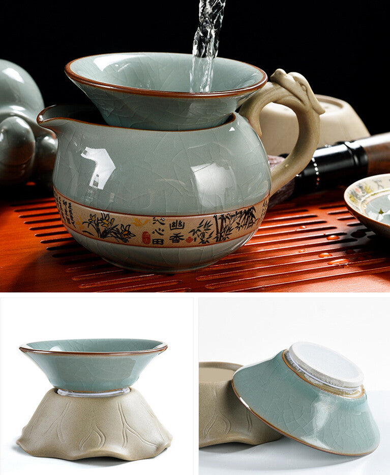 Chinese Porcelain Kungfu Tea Set Tea Pot Gaiwan Tea Cup Set Tea Ceremony Decor
