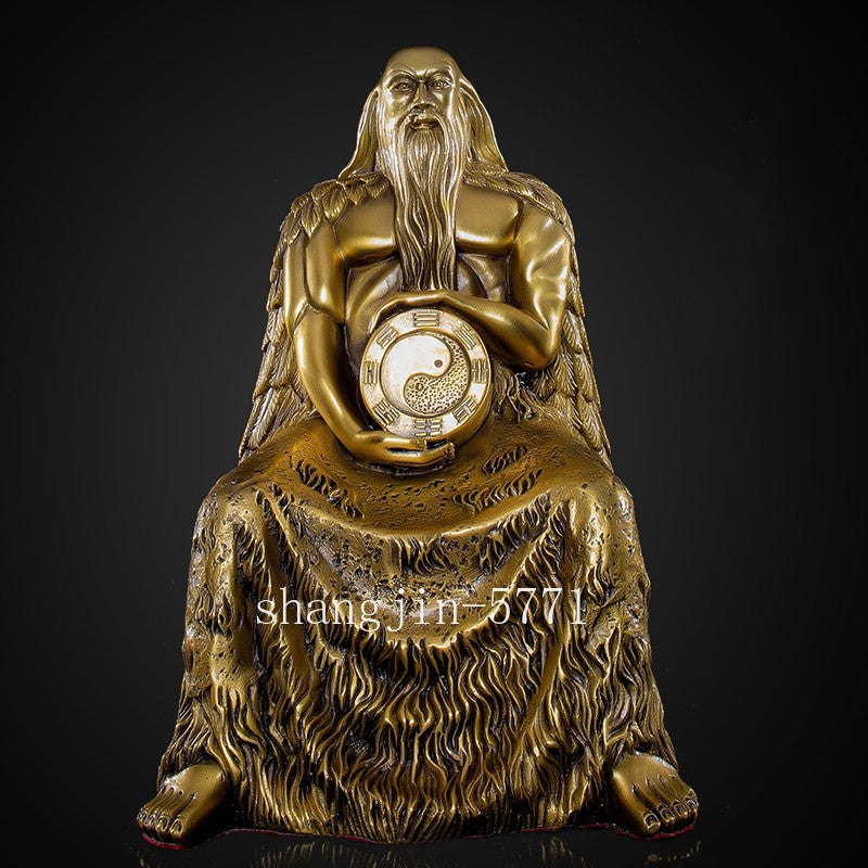 18cm Brass Fuxi Bronze Statue Bagua Ornaments Patriarch Offering Buddhist Temple