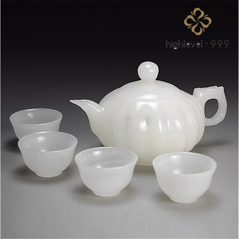 Natural White Jade Tea Set Kung Fu Tea Ceremony Teapot One Pot Four Cups