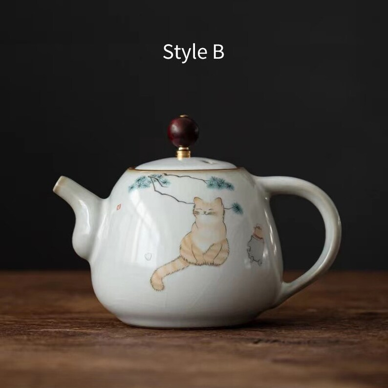 Embersceramic Ceramic Teapots Lovely Cat Chinese Tea Pot for Tea Lovers