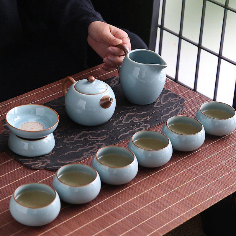 Complete Tea Set Ruyao Craft Crackle Glaze Porcelain Tea Pot Gaiwan Tea Cup New