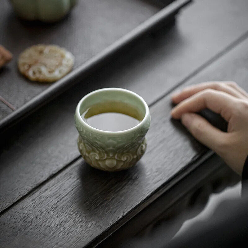 Chinese Celadon Flowers Teacup Ceramic Cups Chinese Kung Fu Tea Cup Set Teaware