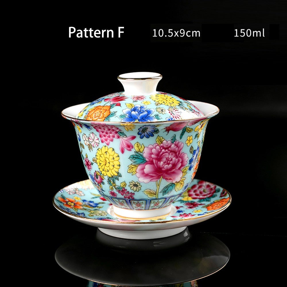 Tea Set Ceramic Gaiwan Floral Tea Cup Lid Saucer Tea Bowl Cup Chinese Porcelain