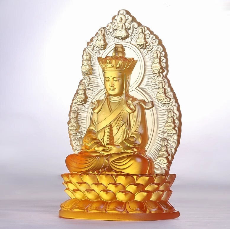 9" Liu Li Crystal Glass Ksitigarbha Bodhisattva Buddha Statue Shrine Temple Home