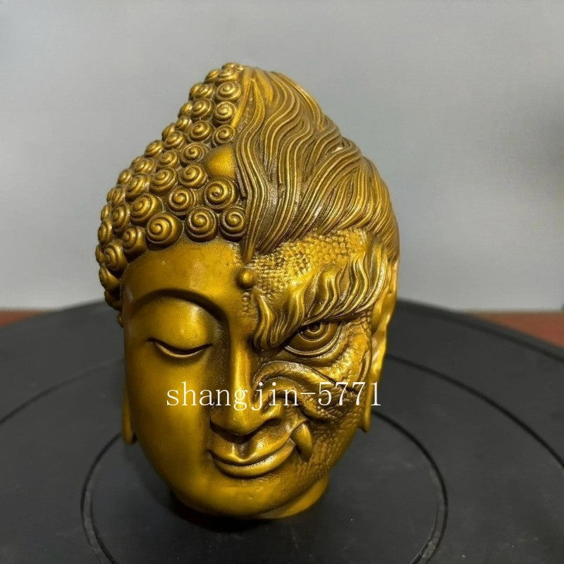 15cm Exquisitely Retro Brass Buddha Demon Handcarved Buddha Head Statue Ornament