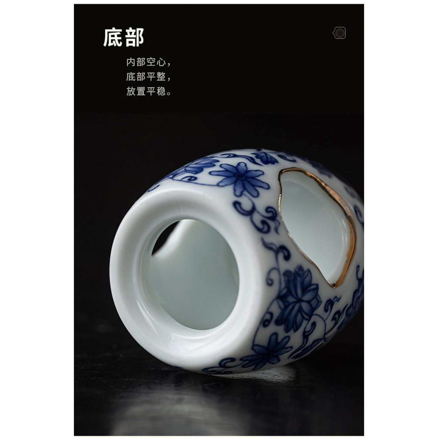 Chinese Blue White Ceramic Tea Pet Teapot Cover Holder 4.3cm Tea Play Tea Decor