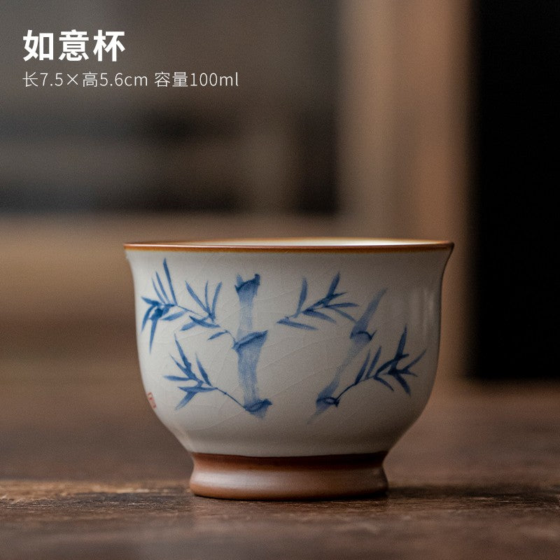 1pc Ru Kiln Teacup Master Cup Ceramic Tea Cup Kungfu Tea Set