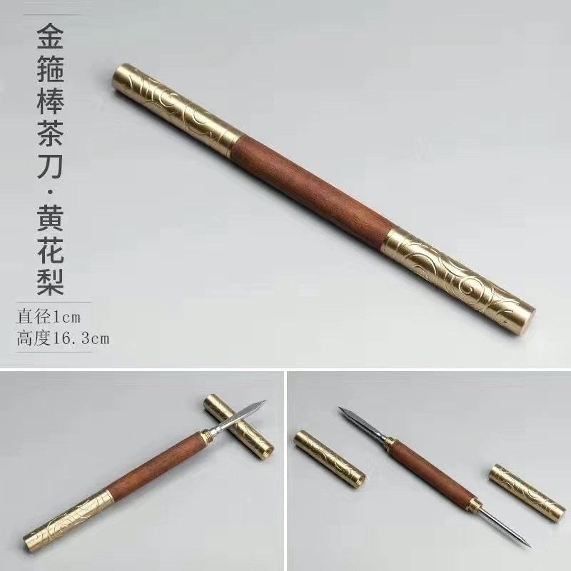 16cm Retro Sandalwood Handcarved Pu'er Tea Knife Tea Needle Teaware Accessories