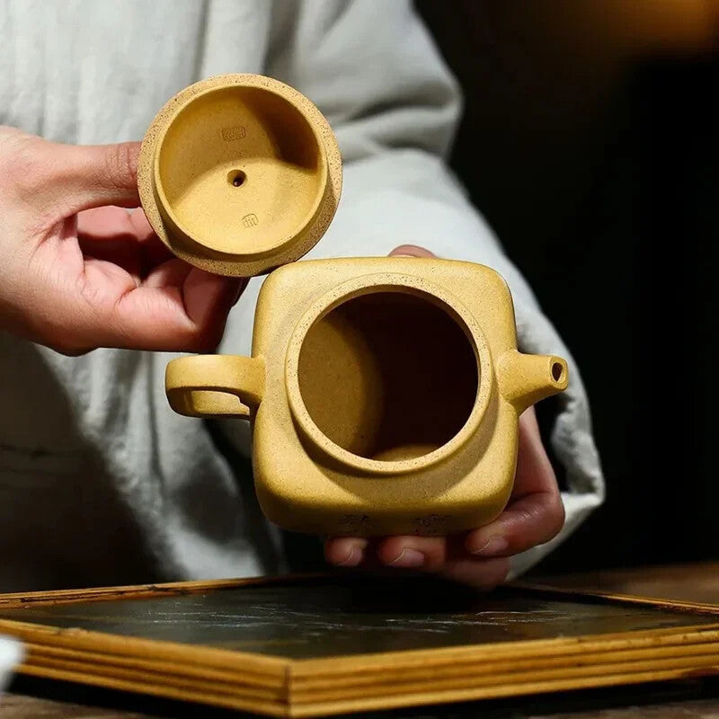 200ml Yixing Purple Clay Teapot Mud Square Filter Tea Pot High Zisha Tea Kettle