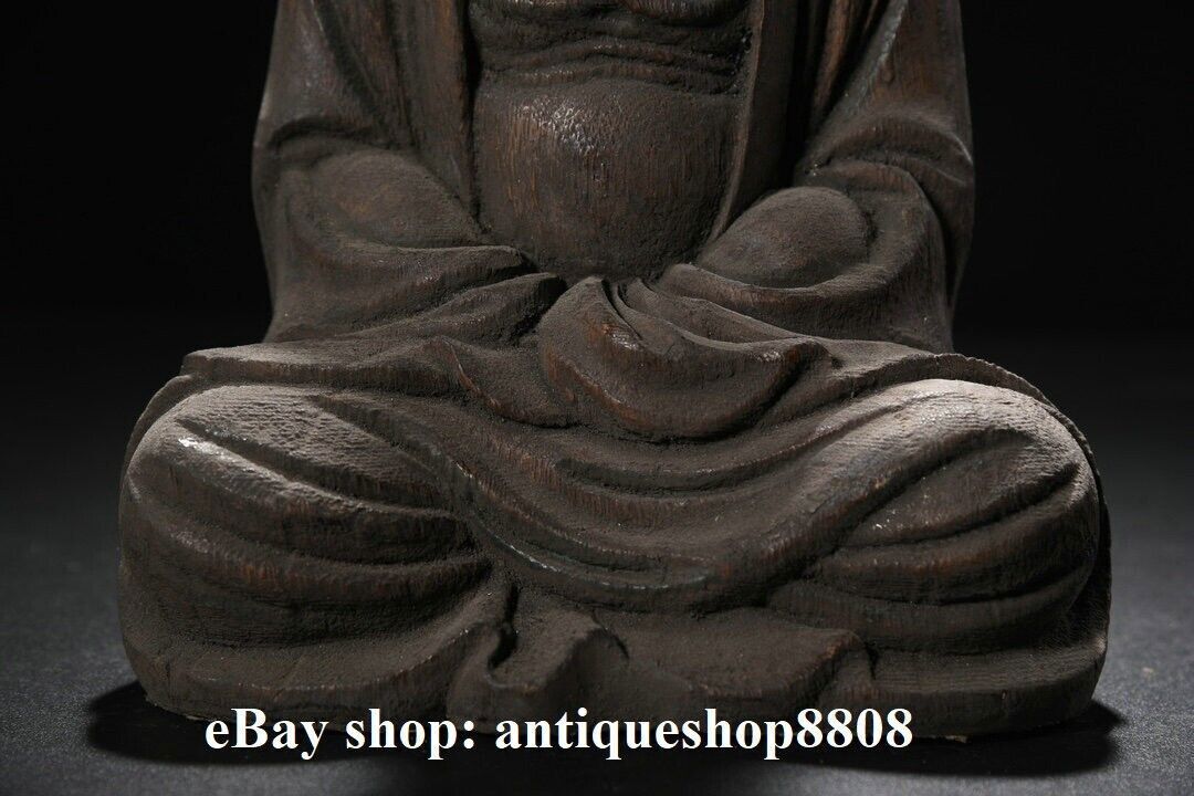 10" Tibet Buddhism Wood Eaglewood Arhat Damo Bodhidharma Dharma Buddha Statue