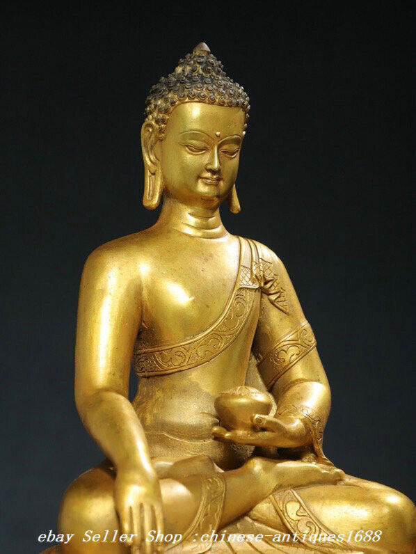 11.8" Old Tibet Bronze Gilt Shakyamuni Sakyamuni Amitabha Buddha Statue