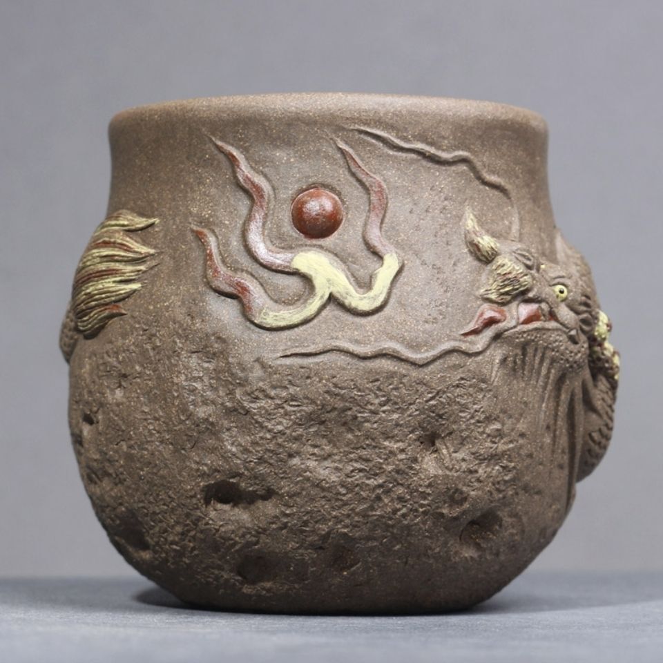7.5CM Dragon Cup Handmade Embossed 3D Tea Cup Tea Set Ceramic Single Cup Tea Cup