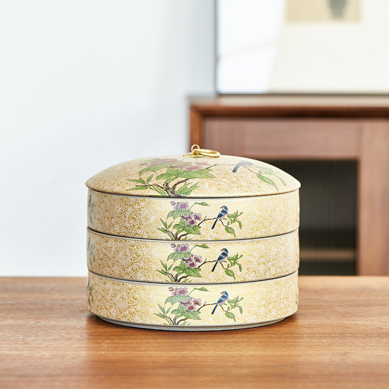 Tea Cainster With Lid Enamel Stoneware Jar For Pu'er Tea Cake Puer Cake Tea Box