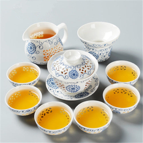 Porcelain Tea Set China Cellular Design Ceramic Tea Pot Gaiwan Cups Tea Filters