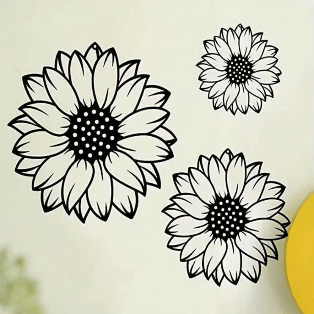 Boho Sunflower Wall Decor Set of 3-Metal Silhouette Pendant Sculptures