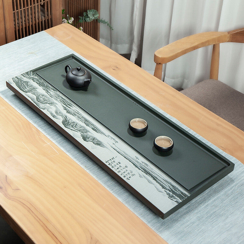 Landscape Tea Tray Green Stone Tea Table Sea of tea Embossed Drain Tea Tray