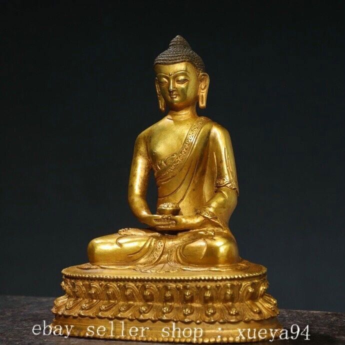 7.8'' Old Tibet Buddhism Bronze Gilt Shakyamuni Amitabha Buddha Statue