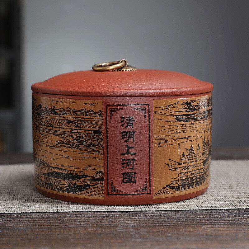 Sealed Tea Canister For Loose Tea Print Small Tea Caddy With Lid Zisha Clay New
