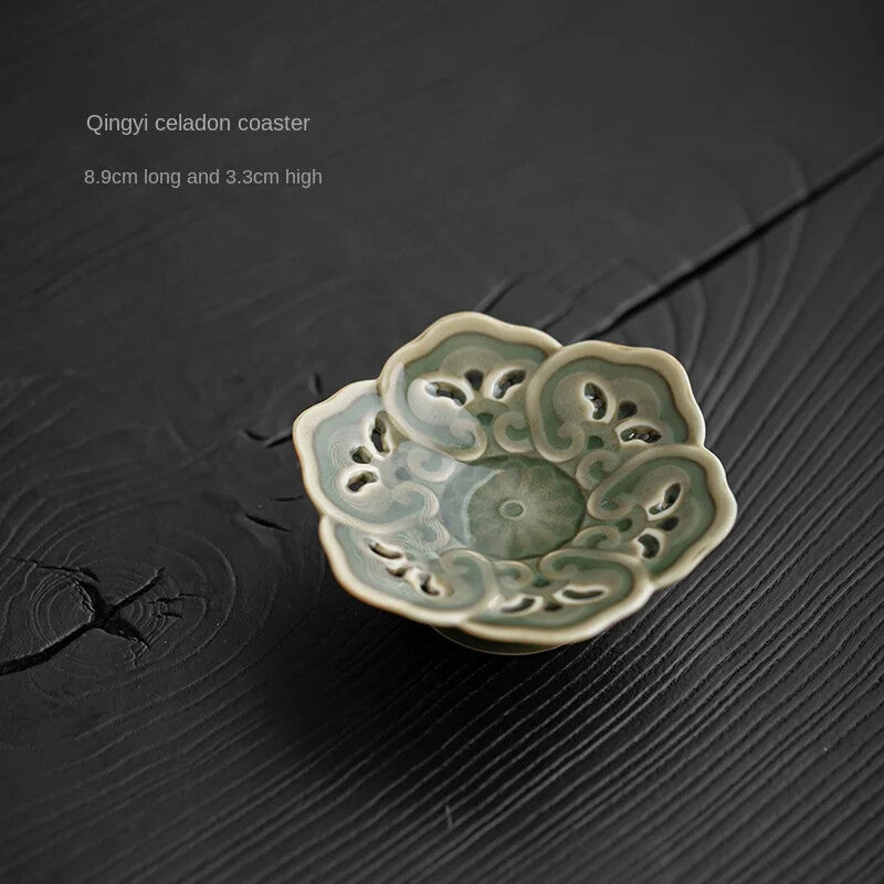 Chinese Celadon Saucer Coaster Yue Kiln Celadon Cup Saucer Tea Mat Tea Ceremony