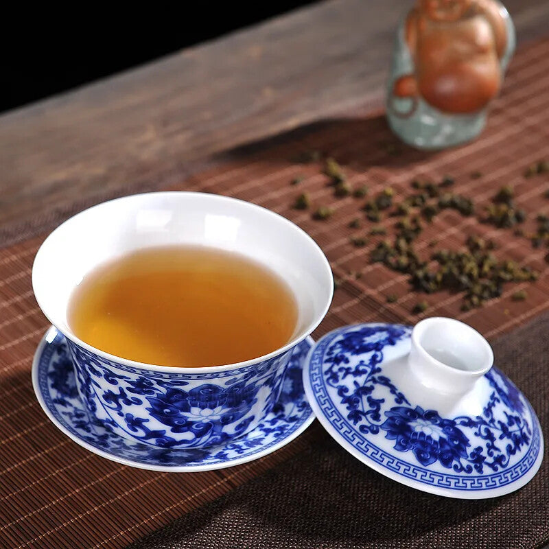Jingdezhen Blue White Porcelain Teaset Ceramic Covered Bowl Tea Cup Tea Set