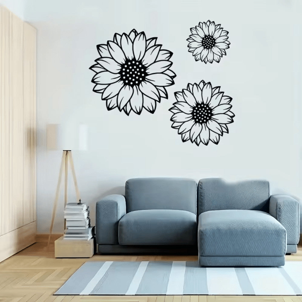Boho Sunflower Wall Decor Set of 3-Metal Silhouette Pendant Sculptures