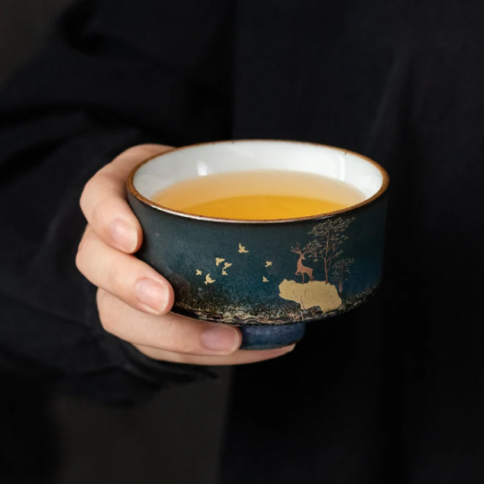 Ceramic Teacup Gold Deer Personalization Chinese Kung Fu Tea Cup for Tea 80ml