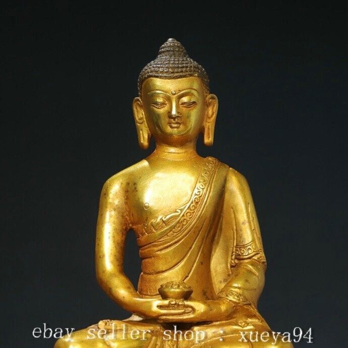 7.8'' Old Tibet Buddhism Bronze Gilt Shakyamuni Amitabha Buddha Statue