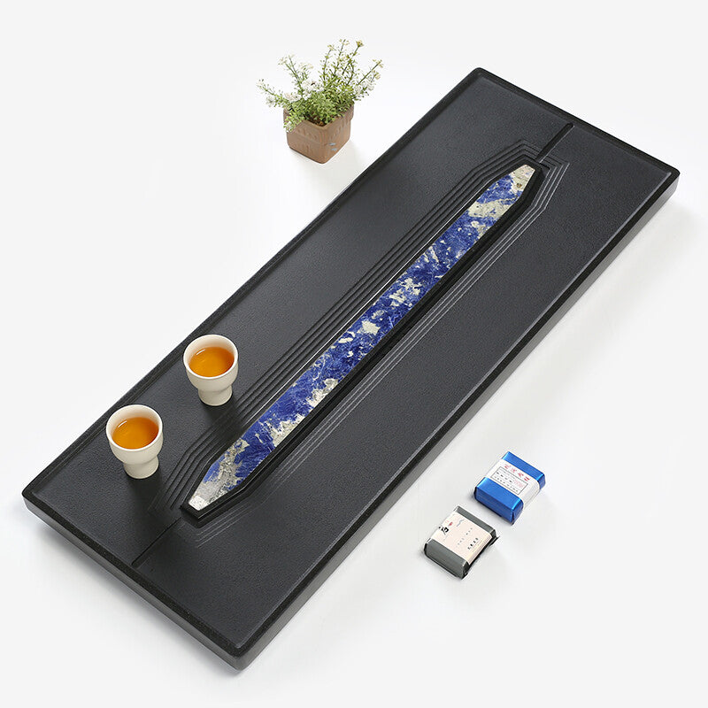 Luxury Cloisonne Black Stone Tea Plate Whole Natural Stone Tea Table Tea Tray