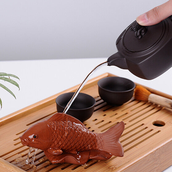 1PC Yixing Zisha Tea Pet Fish Tea Play Purple Clay Ornament Fish Statue Tea Pet