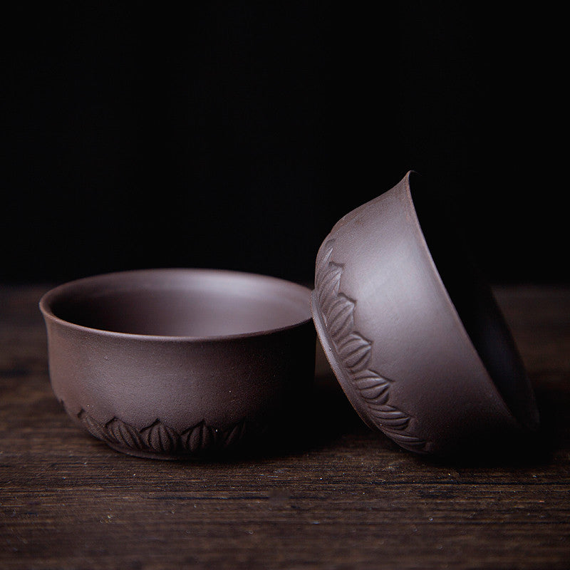 2 Pcs/lot Real Yixing Zisha Tea Cup 60ml Carved Cup Of Tea Purple Clay Tea Cups