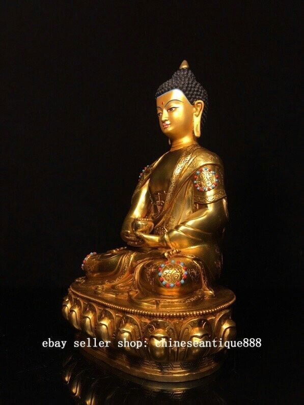 12'' Old Nepal Bronze Gilt Painting Shakyamuni Sakyamuni Amitabha Buddha Statue