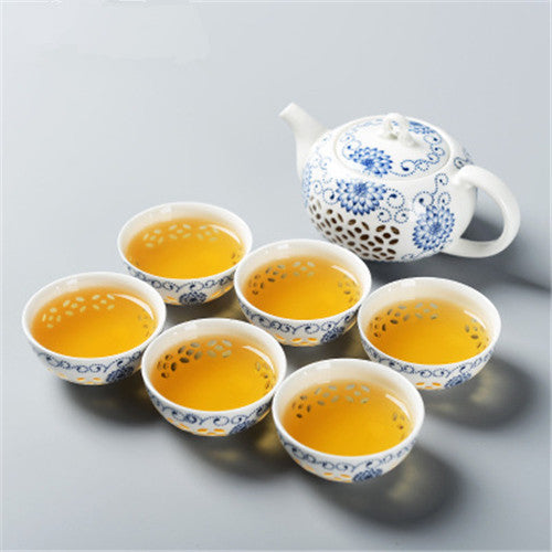 Porcelain Tea Set China Cellular Design Ceramic Tea Pot Gaiwan Cups Tea Filters