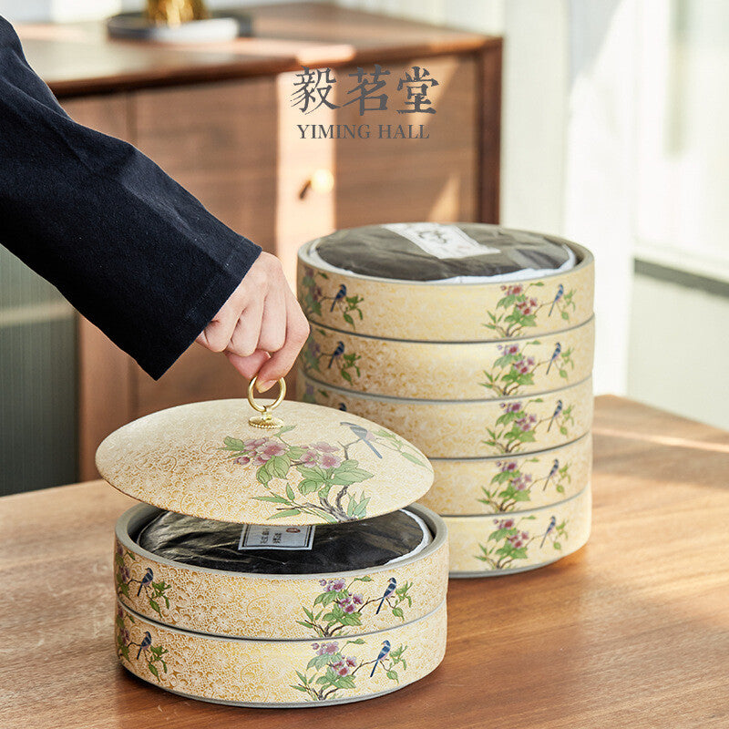 Tea Cainster With Lid Enamel Stoneware Jar For Pu'er Tea Cake Puer Cake Tea Box