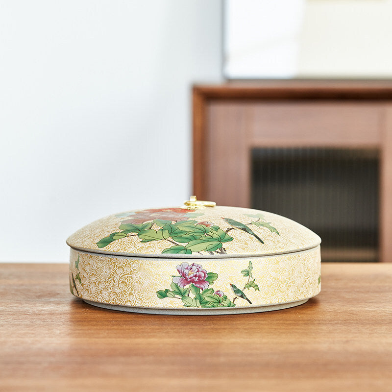 Tea Cainster With Lid Enamel Stoneware Jar For Pu'er Tea Cake Puer Cake Tea Box