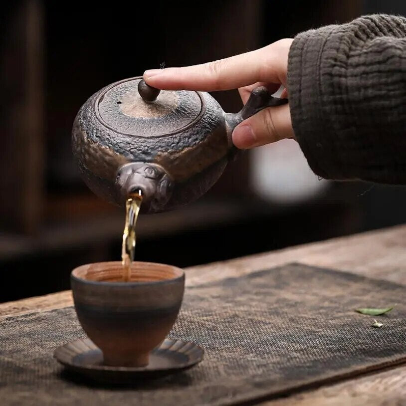 Chinese Dead Wood Side Handle Teapot Ceramic Antique Tea Pot Creative Pigmented
