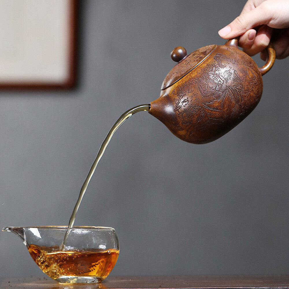 Yixing Zisha TeaPot 500cc Raw Ore Gold Sand Teapot Household Tea Set