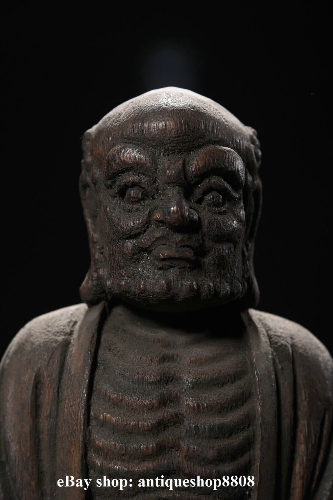 10" Tibet Buddhism Wood Eaglewood Arhat Damo Bodhidharma Dharma Buddha Statue