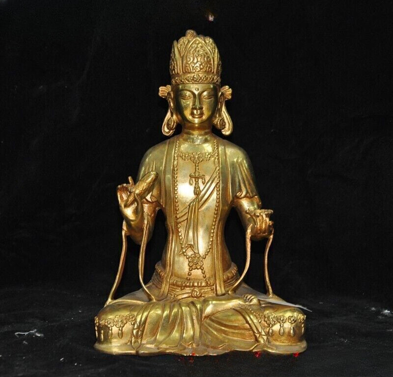 8.8"Tibetan Buddhism temple bronze gilt tara Kwan-Yin GuanYin goddess statue