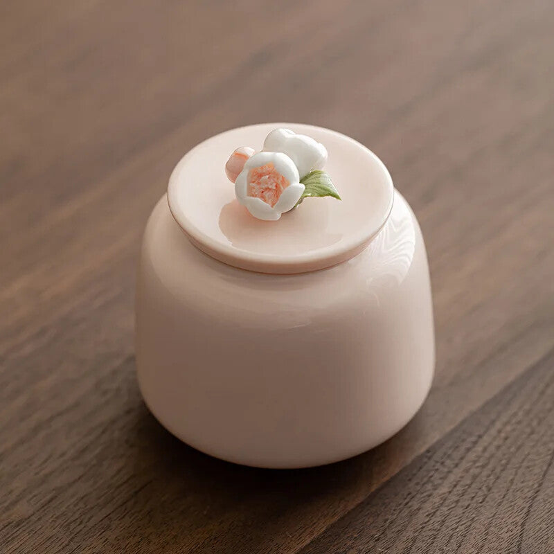 Handmade Ceramic Tea Caddies Tea Container Porcelain Pink Flower Tea Caddy