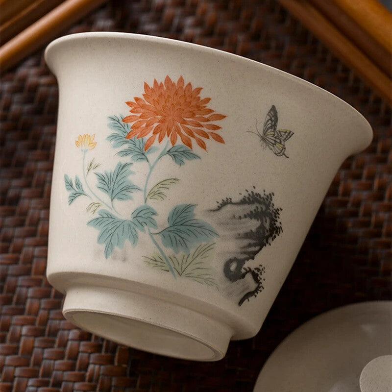 150ml Gaiwan Tea Ceramic Tureen Chinese Flower Bird Pattern Cup Tea Bowl Tea Set